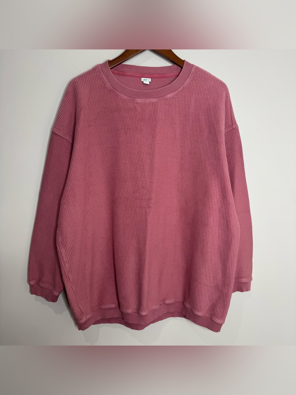 Aerie Rose Pink Ribbed Boho Pullover Crewneck Sweatshirt Size Small Cotton